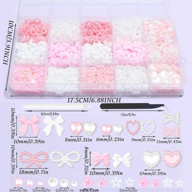 Bow & Faux Pearl Decor Nails Art Charms Kit(1000 Piece)