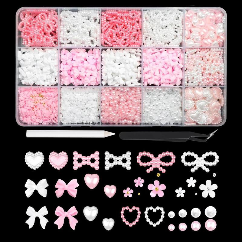 Bow & Faux Pearl Decor Nails Art Charms Kit(1000 Piece)