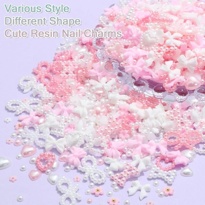 Bow & Faux Pearl Decor Nails Art Charms Kit(1000 Piece)