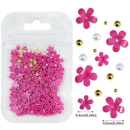 White Pink Blossom Spring Acrylic Flower Nail Rhinestones Mixed Pearl Beads(1000 Piece